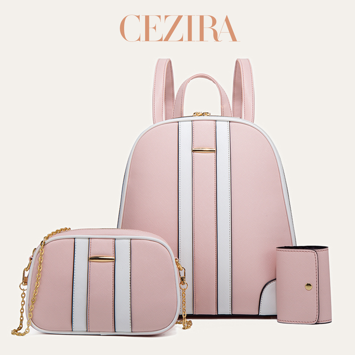 Fashion Backpack Women - CR 패션 스트라이프 패치워크 백팩 세트