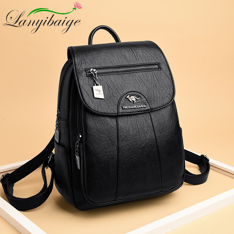 Fashion Backpack Women - 부드러운 가죽 레저 여행용 대용량 학교